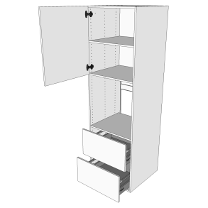 Indbygningsskab til ovn 60 cm med 3 hylder, lge og 2 skuffer - deludtrk