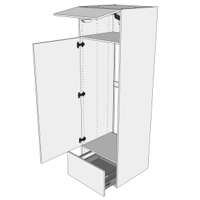 Indbygningsskab til kl 60 cm med toplge, hylde, skuffe og lge - fuldudtrk