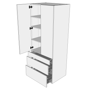 Garderobeskab 80 cm med 3 hylder, 3 skuffer og 2 lger