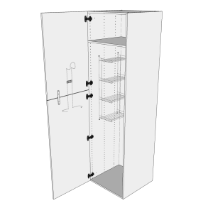 XL Kosteskab 60 cm med hylde, trdreol, silver slangeholder og to-delt lge